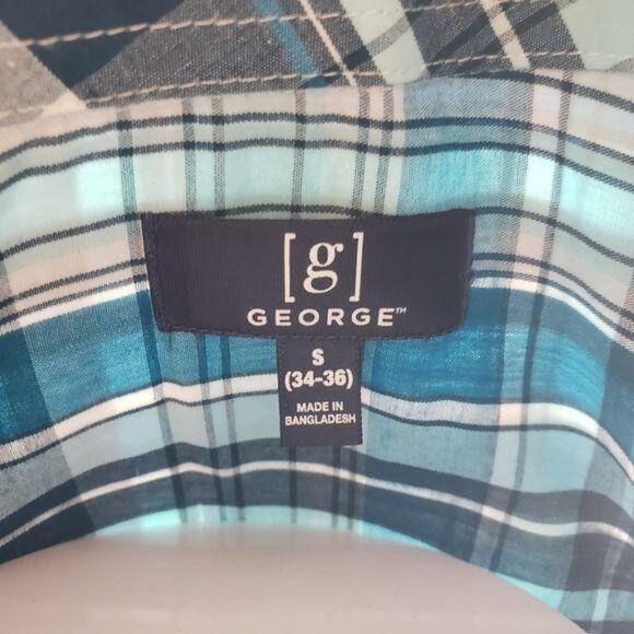 George Mens Short Sleeve Plaid button up Shirt Size S Blue & White vacation - Picture 5 of 5